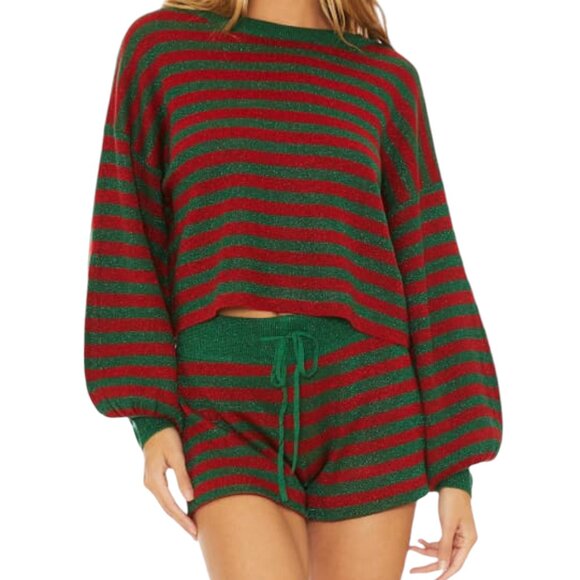 Beach Riot Balboa Holiday Stripe Drawstring Shorts, NWT, Green Red, M - Picture 8 of 8